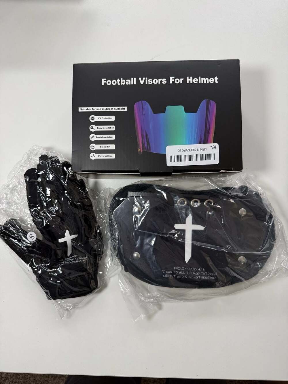 Football Visor, Backplate And Gloves Size S Black Cross